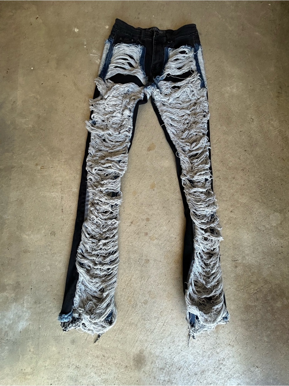 Valabasas Black Jeans with Heavy White Shredded Front